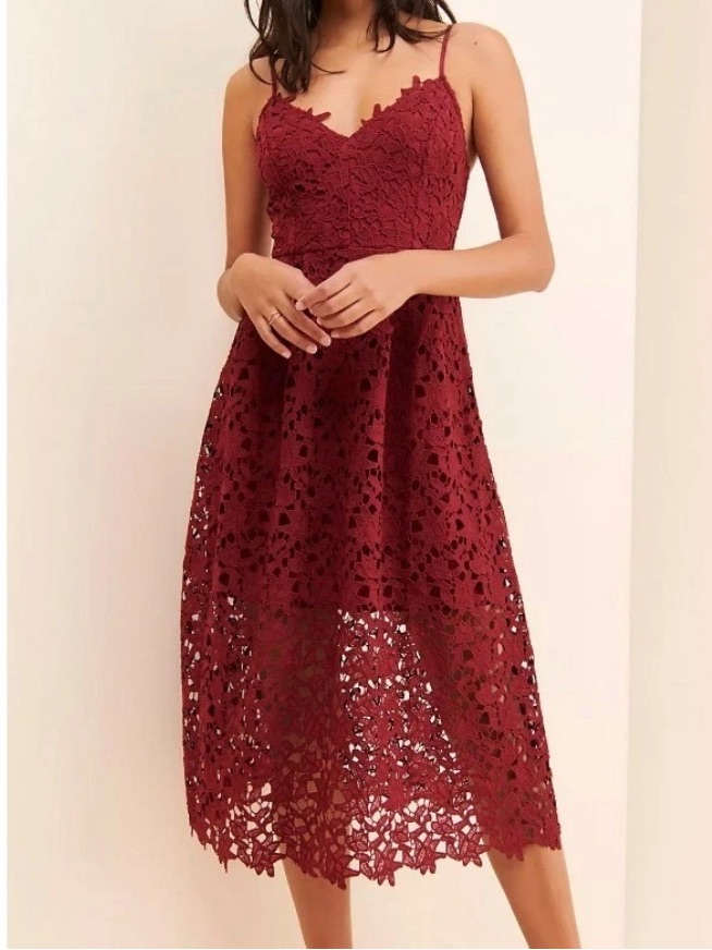 Astr The Label Burnt Sienna Romantic Date Night Crotchet Lace Midi Dress